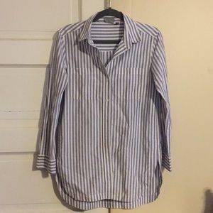Athleta Blue/White Striped Button Up Shirt
